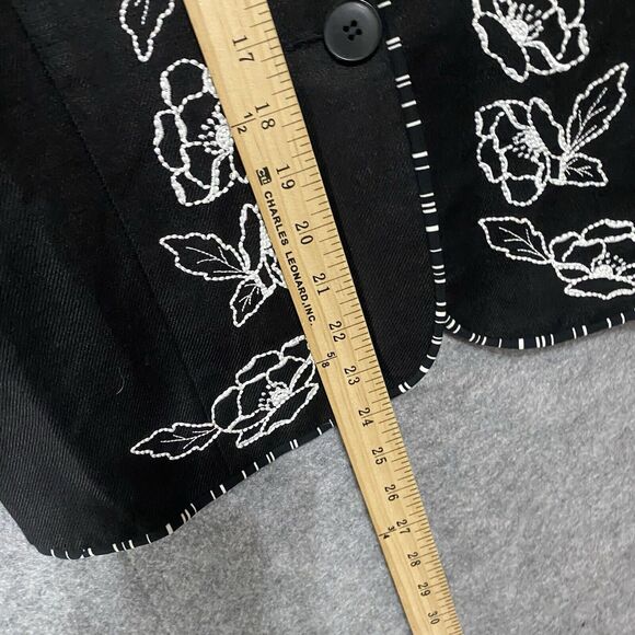Vintage‎ Mary McFadden Linen Blend Blazer Womens Sz 4P Black Embroidered Lined - Picture 7 of 7